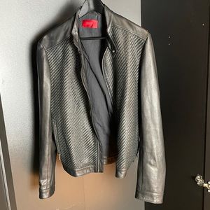 Hugo boss cross hatch leather pattern jacket
